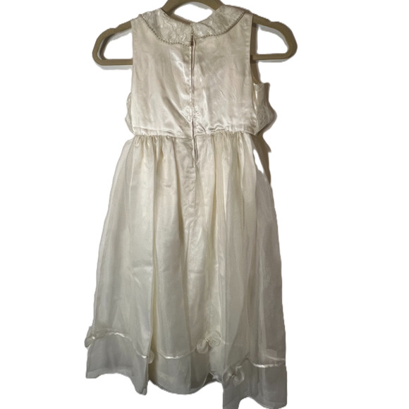 First Communion Dress Girls Size M White Sheer Lined Bows Peals Lace Satin Trim - Picture 2 of 16